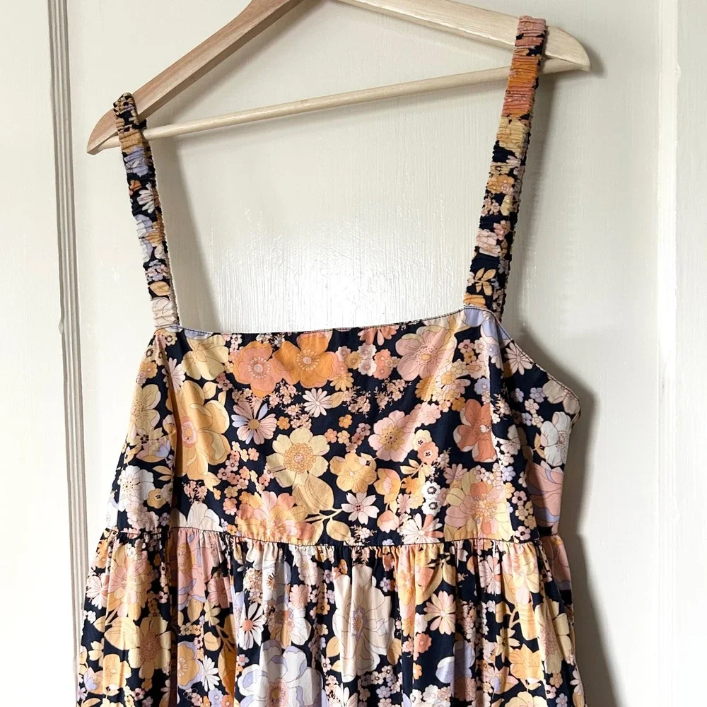 Free People Park Slope Floral Cotton Maxi Dress Navy Combo M Summer Vacation